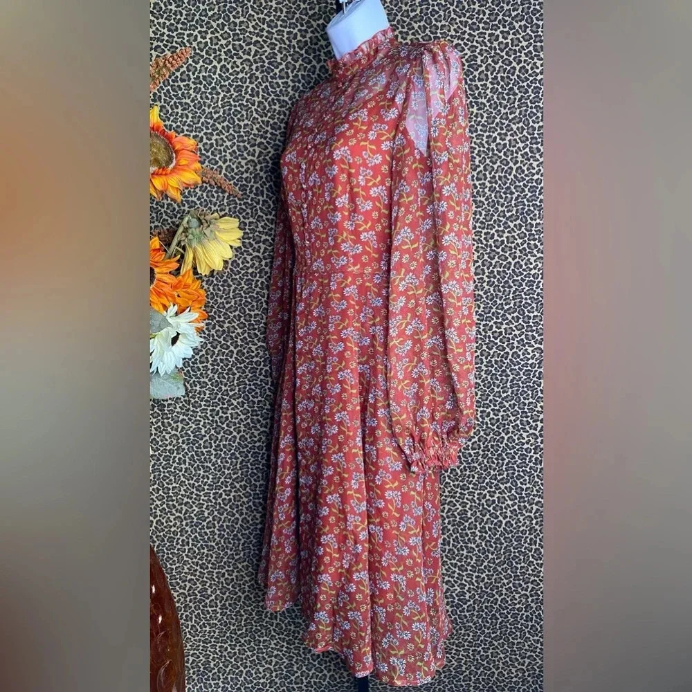 🦋B2G1🦋UNIQUE VINTAGE Rust Brown Leona Swing Dress NWOT | MEDIUM | - Picture 5 of 11